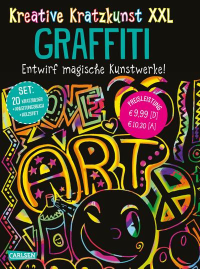 Kreative Kratzkunst XXL: Graffiti: Set mit 20 Kratztafeln, Mappe, Anleitungsbuch und Holzstift