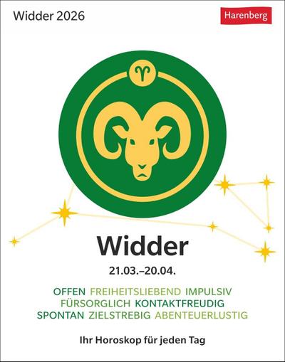 Widder Sternzeichenkalender 2026 - Tagesabreißkalender - Ihr Horoskop für jeden Tag