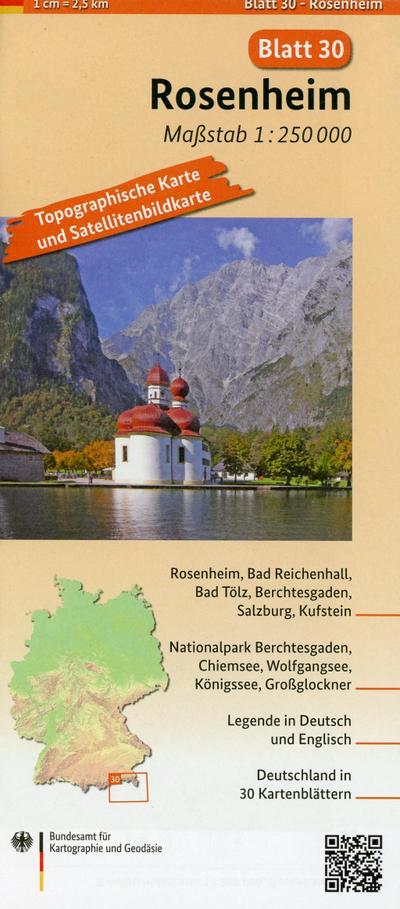 Rosenheim: Umgebungskarte mit Satellitenbild 1:250.000 (TK250 / Topographische und Satellitenbildkarte)