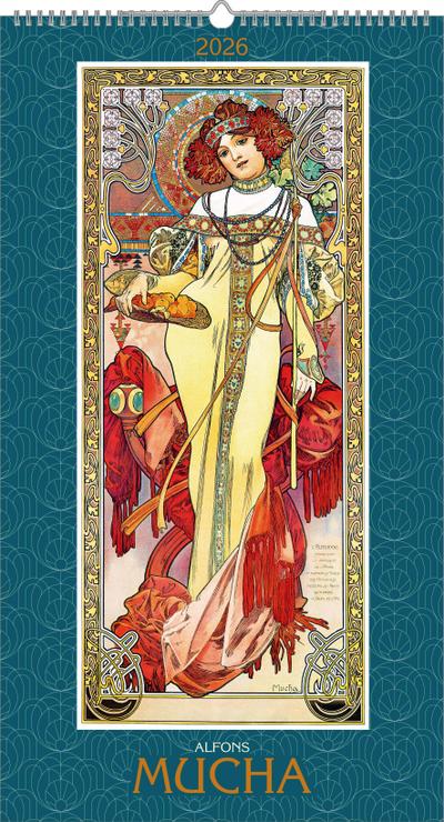 Alfons Mucha 2026 - Bild-Kalender 33x60 cm - Kunstkalender - mit stilvollem Glitzereffekt - Jugendstil - Wandkalender - Alpha Edition