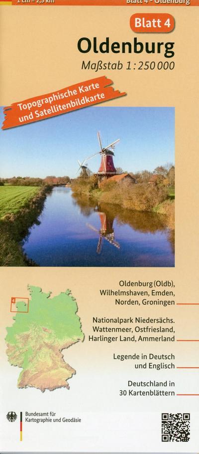 Oldenburg: Umgebungskarte mit Satellitenbild 1:250.000 (TK250 / Topographische und Satellitenbildkarte)
