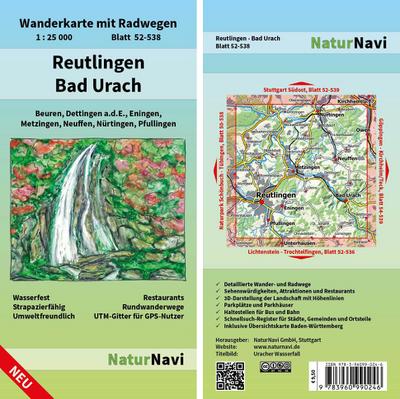 Reutlingen - Bad Urach: Wanderkarte mit Radwegen, Blatt 52-538, 1 : 25 000, Beuren, Dettingen a.d.F., Eningen, Metzingen, Neuffen, Nürtingen, Pfullingen (NaturNavi Wanderkarte mit Radwegen 1:25 000)