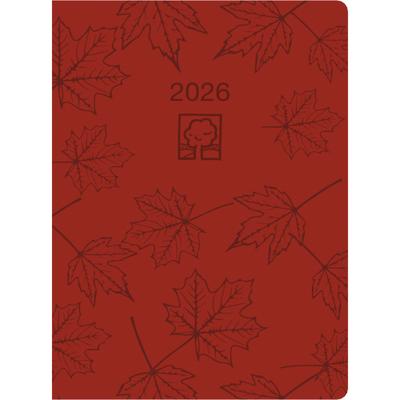 Taschenkalender rot 2026 - Bürokalender 10,2x14,2 - 1 Tag auf 1 Seite - robuster Kartoneinband - Stundeneinteilung 7-19 Uhr - Blauer Engel - 610-0711