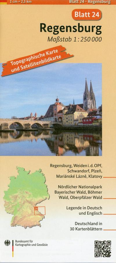 Regensburg: Umgebungskarte mit Satellitenbild 1:250.000 (TK250 / Topographische und Satellitenbildkarte)