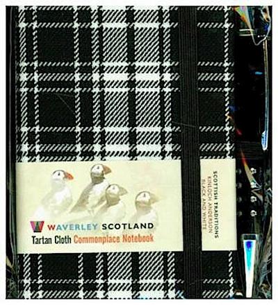 BLACK & WHITE Tartan, Waverley Scotland, Mini Notizbuch mit Stift 10,5 x 7,5 cm