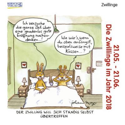Zwillinge Mini 2018: Sternzeichenkalender-Cartoon - Minikalender im praktischen quadratischen Format 10 x 10 cm.