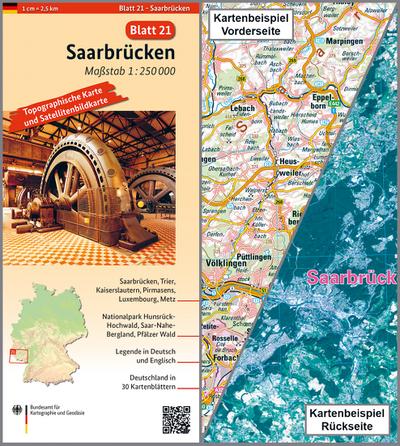 Saarbrücken: Umgebungskarte mit Satellitenbild 1:250.000 (TK250 / Topographische und Satellitenbildkarte)