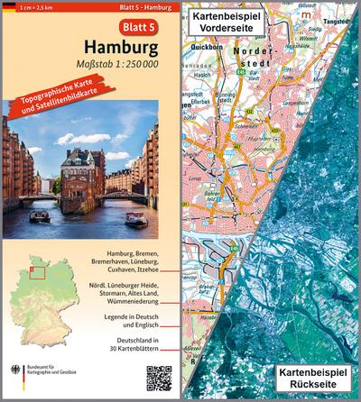 Hamburg: Umgebungskarte mit Satellitenbild 1:250.000 (TK250 / Topographische und Satellitenbildkarte)