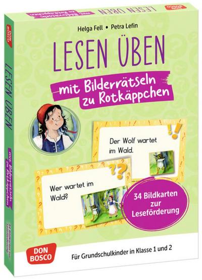 Lesen üben mit Bilderrätseln zu Rotkäppchen. 34 Bildkarten zur Leseförderung