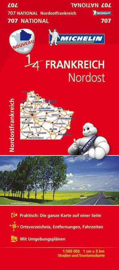 Michelin Nordostfrankreich: Straßen- und Tourismuskarte Frankreich 1:500.000 (Michelin Nationalkarte)
