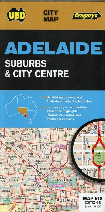 Adelaide Suburbs & City Centre  1 : 100 000 - 1 : 9 100 (City Map)