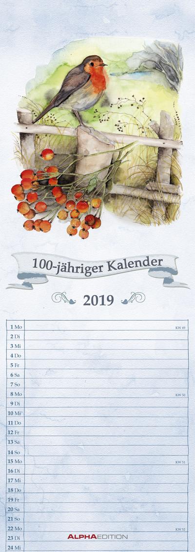 100-jähriger Kalender 2019 - Streifenkalender (15 x 42) - Streifenplaner - Wandplaner