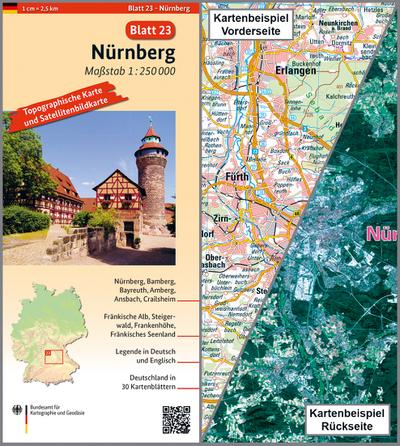 Nürnberg: Umgebungskarte mit Satellitenbild 1:250.000 (TK250 / Topographische und Satellitenbildkarte)