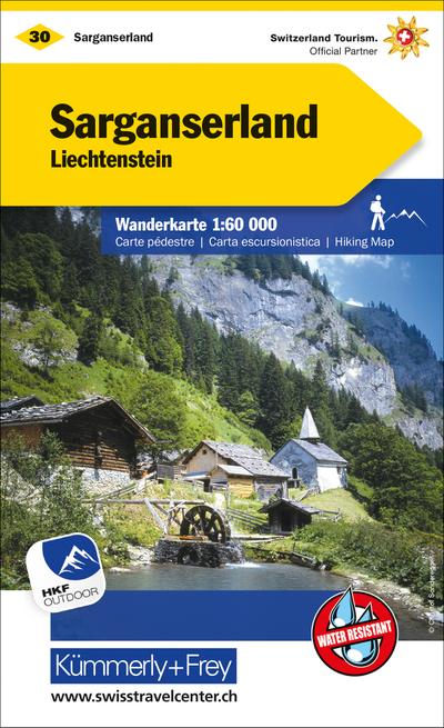 Sarganserland, Liechtenstein Wanderkarte MATT LAMINIERT Nr. 30: 1:60 000, waterproof, Freemap on Smartphone included Matt Laminiert (Kümmerly+Frey Wanderkarten)