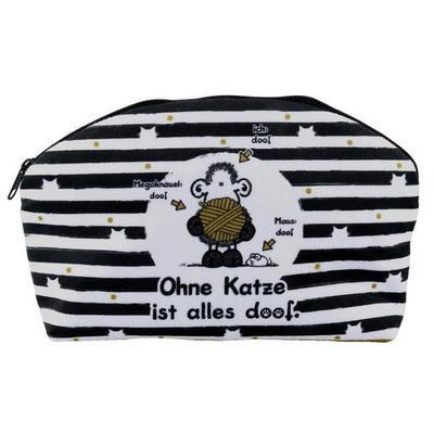 Sheepworld 45995 Plüschmäppchen Ohne Katze ist alles doof, mit Reißverschluss, goldfarbenes Innenfutter