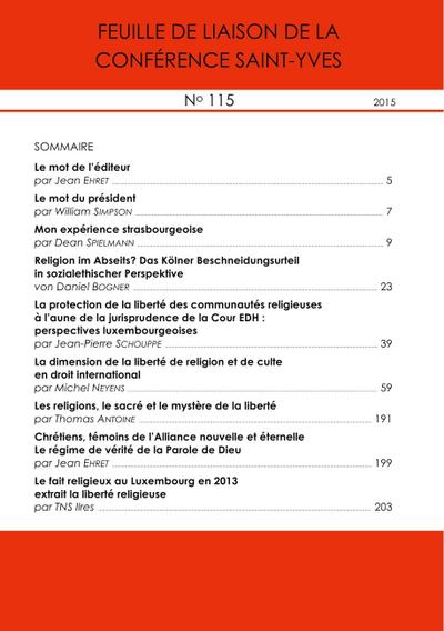 Feuille de liaison de la Conférence Saint-Yves: N° 115 (2015)