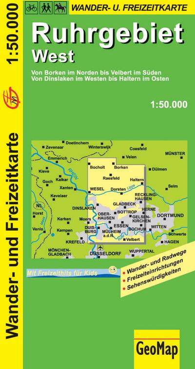 Ruhrgebiet West Wanderkarte 1 : 50 000: Freizeitkarte mit Wander- und Radwegen (Geo Map)