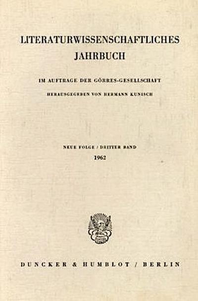 Literaturwissenschaftliches Jahrbuch.. Bd.3/1962