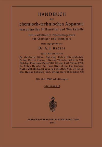 Handbuch der chemisch-technischen Apparate maschinellen Hilfsmittel und Werkstoffe