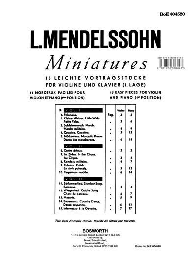 Miniatures Band 1 (Nr.1-5) :für Violine (1. Lage) und Klavier