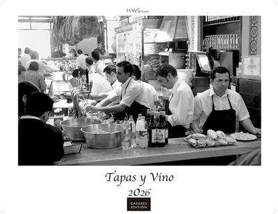 KalenderTapas y Vino 2026 42x55 cm- Fotokunstkalender schwarz-weiss mit Motiven aus Spanischen Bars.