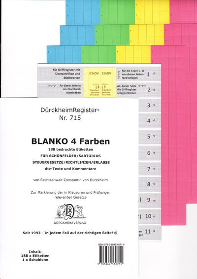 DürckheimRegister® BLANKO-FARBE Beschreibbar für Gesetzestexte mit Stichworten