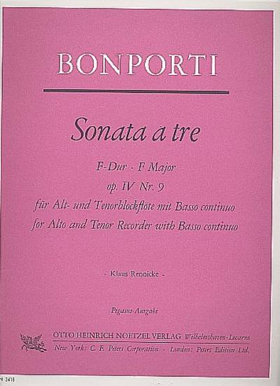 Sonata a tre F-Dur op.4,9 für2 Blockflöten (AT) und Bc