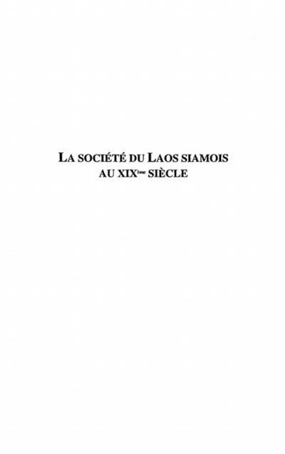 Societe du laos siamois au XIXsiecle