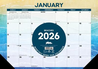 Beaches 2026 17 X 12 Small Monthly Deskpad