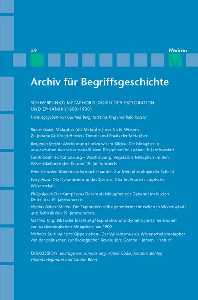 Archiv für Begriffsgeschichte. Band 59: Metaphorologien der Exploration und Dynamik (1800/1900)