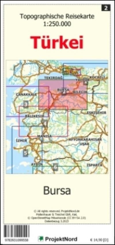 Bursa - Topographische Reisekarte 1:250.000 Türkei (Blatt 2): mit Wanderwegen und Radwanderwegen - Landkarte (Türkei Reisekarten: Detaillierte topographische Landkarten)
