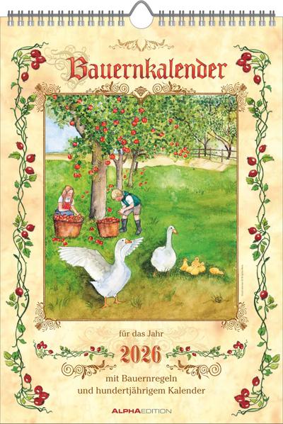 Bauernkalender 2026 - Bildkalender 23,7x34 cm - mit Wetterprognosen, Bauernregeln und liebevollen Illustrationen - Wandkalender - Alpha Edition
