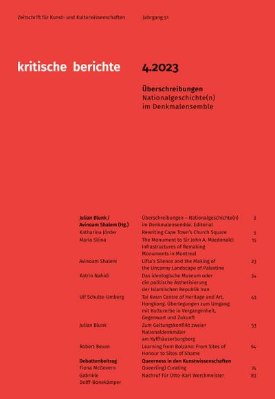 Kritische Berichte: Zeitschrift für Kunst-                                                  und Kulturwissenschaften / Jahrgang 51, Heft                                                  4.2023