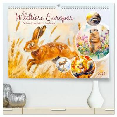 Wildtiere Europas - Farbwelt der heimischen Fauna (hochwertiger Premium Wandkalender 2025 DIN A2 quer), Kunstdruck in Hochglanz