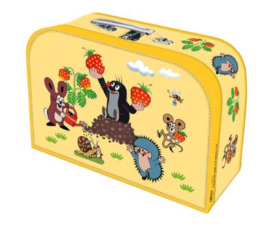 Kinderkoffer Der kleine Maulwurf Spielzeugkoffer Pappkoffer gelb medium: Motiv Erdbeeren mit Metallhenkel und Metallverschluss