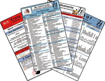 Altenpflege Karten-Set - med. Abkürzungen, Medikamente - Haltbarkeit nach Anbruch, Erste Hilfe, Laborwerte 