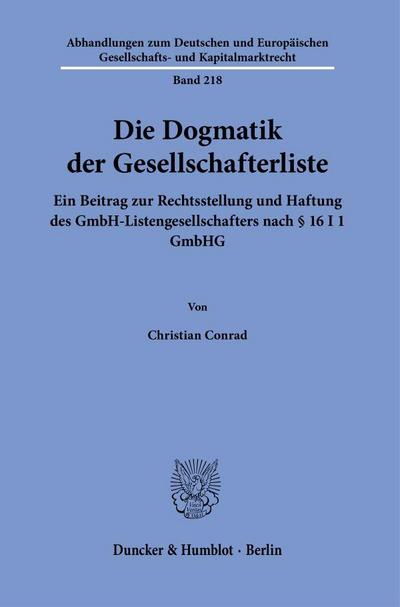 Die Dogmatik der Gesellschafterliste.
