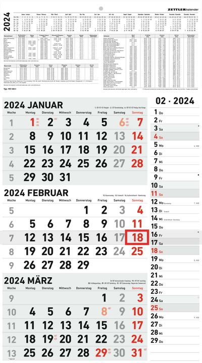 3-Monatskalender Kombi 2024 33x58,8