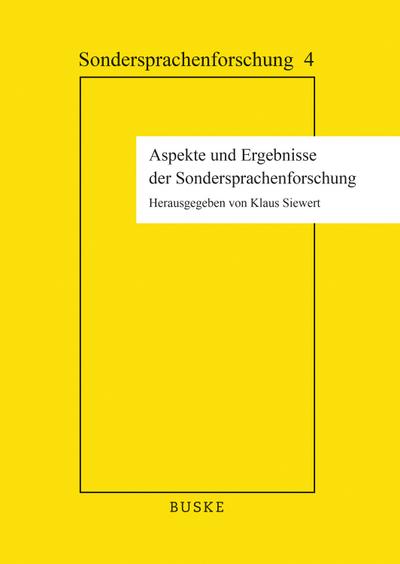 Aspekte und Ergebnisse der Sondersprachenforschung (eBook, PDF) - Klaus Siewert