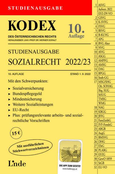 KODEX Studienausgabe Sozialrecht 2022/23: Studienausgabe
