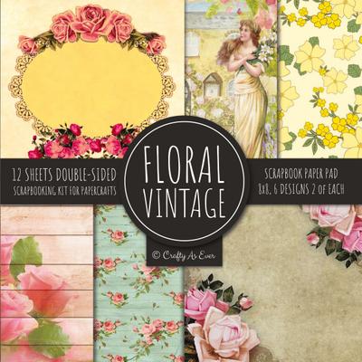Vintage Floral Scrapbook Paper Pad 8x8 Scrapbooking Kit for Papercrafts, Cardmaking, DIY Crafts, Flower Background, Vintage Design