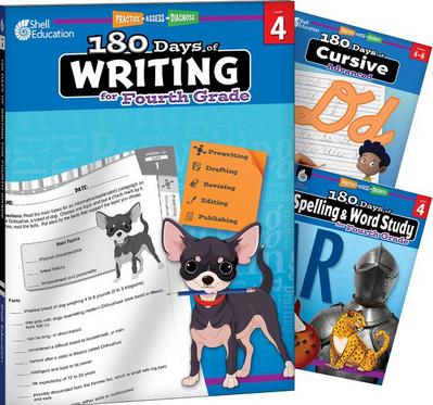 180 Days(tm) Writing, Spelling, & Cursive Grade 4: 3-Book Set