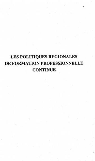 Les Politiques Regionales de Formation Professionnelle Continue