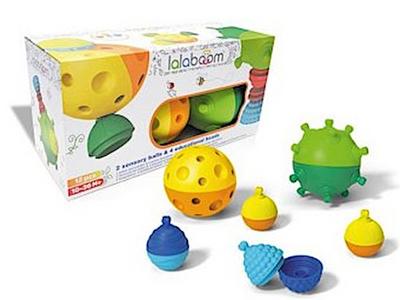 Lalaboom 86151 Lernspielzeug für Kinder, Motorikspielzeug, Sensorik-Bälle & Entdecker-Perlen-Set, 12-teilig, Mehrfarbig