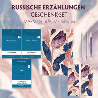 Russische Erzählungen Geschenkset - 3 Bücher (mit Audio-Online) + Marmorträume Schreibset Premium, m. 3 Beilage, m. 3 Buch