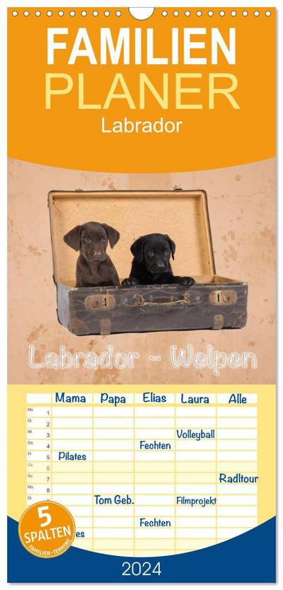 Familienplaner 2024 - Labrador - Welpen mit 5 Spalten (Wandkalender, 21 x 45 cm) CALVENDO