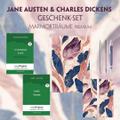 Jane Austen & Charles Dickens Geschenkset - 2 Bücher (Hardcover+ Audio-Online) + Marmorträume Schreibset Premium