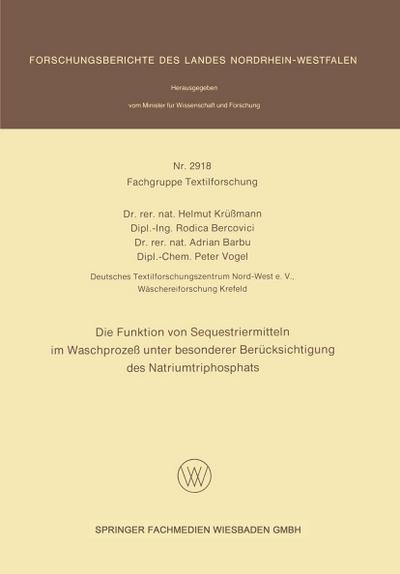 Die Funktion von Sequestriermitteln im Waschprozeß unter besonderer Berücksichtigung des Natriumtriphosphats