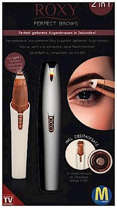 MediaShop Roxy Perfect Brows Augenbrauenrasierer  Präzisionstrimmer für makellose Augenbrauen  schmerzfreier Augenbrauen Epilierer  LED und 18 Karat Gold Rasierkopf
