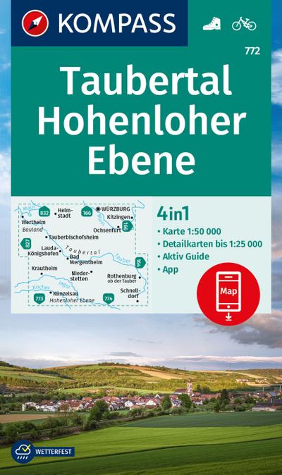 KOMPASS Wanderkarte 772 Taubertal, Hohenloher Ebene 1:50.000 